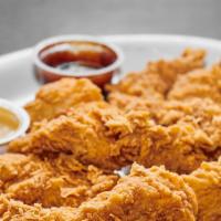 Just Cajun Tenders · Served with honey mustard and Bbq sauce.