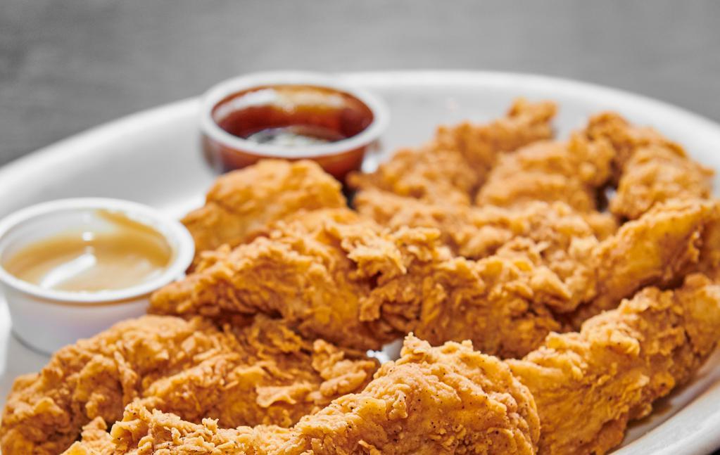 Just Cajun Tenders · Served with honey mustard and BBQ sauce.