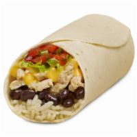 Burrito - Chicken · Contains: Cheddar Cheese Sauce, Chicken Steak, Creamy Chipotle, Fresh Salsa, Lettuce, Tortil...
