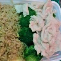 Pork With Broccoli · Served with white rice.