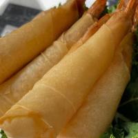 Crispy Shrimp In The Blanket · Golden wrapped Shrimp with Sweet Thai Chili Sauce