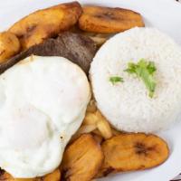 Bistec A Lo Pobre · Beef steak, French fries, two fried eggs and sweet plantains.