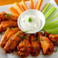 Buffalo Wings · Carrots and celery sticks with blue cheese dressing.