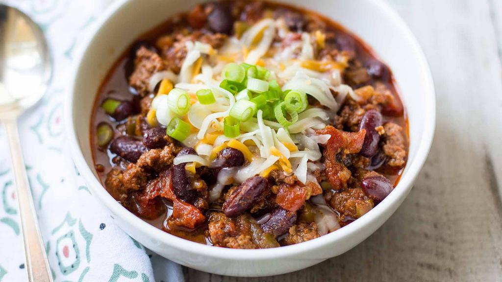 Bowl Of Chili · Served With Onions, Cheddar Cheese & Sour Cream.