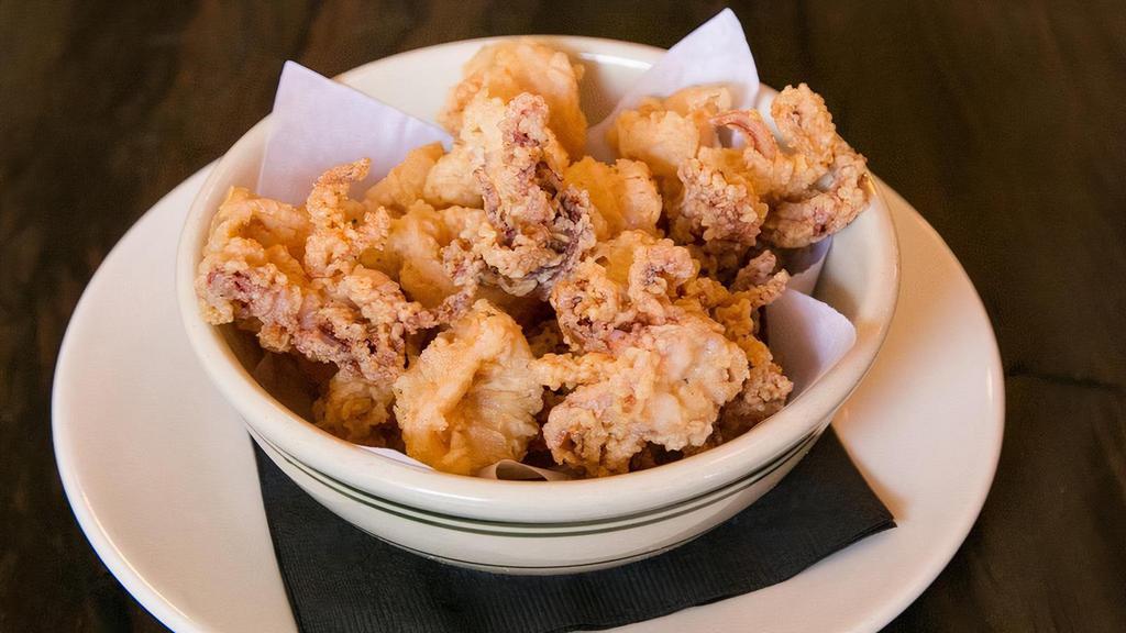 Calamari Fritti · Thick sliced fresh squid with tentacles served with Sunday sauce