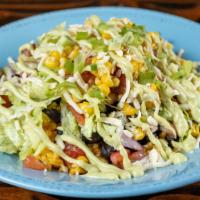 Burrito Bowl · Gluten-free, vegan. Rice, black beans, iceberg lettuce, com pico, queso, avocado crema. Add ...