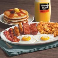 Hearty Man'S Combo · Two eggs, smoked sausage, two Applewood smoked bacon strips and two sausage links. Served wi...