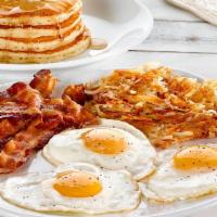 Tremendous Twelve®  · Three eggs*, four buttermilk pancakes, choice of crispy hash browns or breakfast potatoes an...