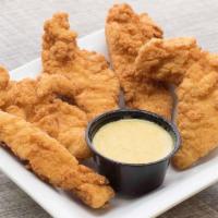 Chicken Strips · Crispy, all white meat chicken breast strips served with Honey Mustard dipping sauce..