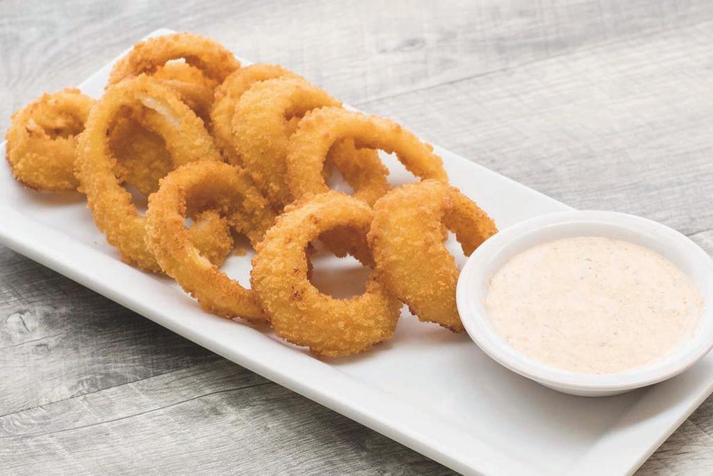 Onion Rings · Our batter-fried jumbo onion rings are served with zesty Chipotle Ranch dipping sauce..
