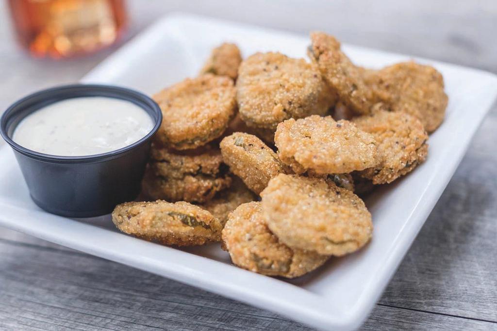 Fried Pickles  · Breaded and Southern-fried pickle chips served with Ranch dressing..