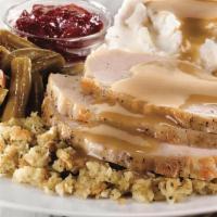 Butterball® Turkey & Stuffing · Oven-roasted slices of turkey breast served on our seasoned sage stuffing and topped with he...