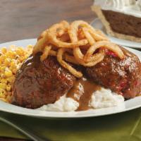 Homemade Meatloaf · Savory sweet-glazed meatloaf served over real mashed potatoes and topped with crispy onions ...