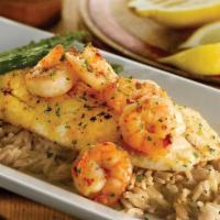Grilled Fish & Shrimp · Garlic-seasoned white fish fillet topped with grilled shrimp and drizzled with garlic butter...
