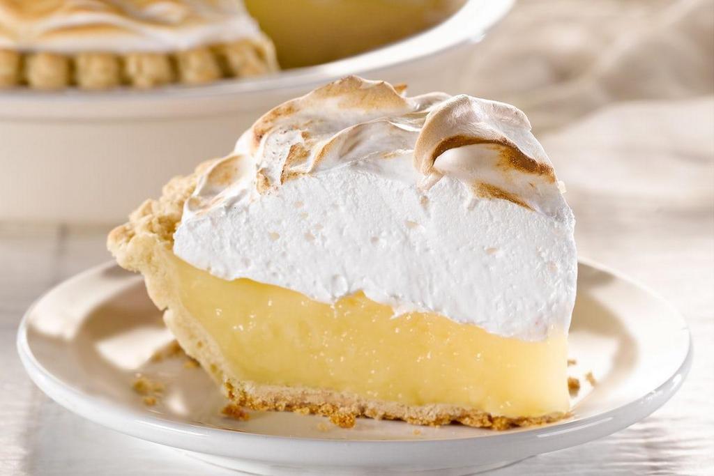 Lemon Meringue Pie, Slice · Tangy lemon filling, light and fluffy. (500 cal/slice).