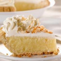 Coconut Cream Pie, Slice · Shredded coconut in a vanilla filling, topped with real whipped cream. (640 cal/slice).
