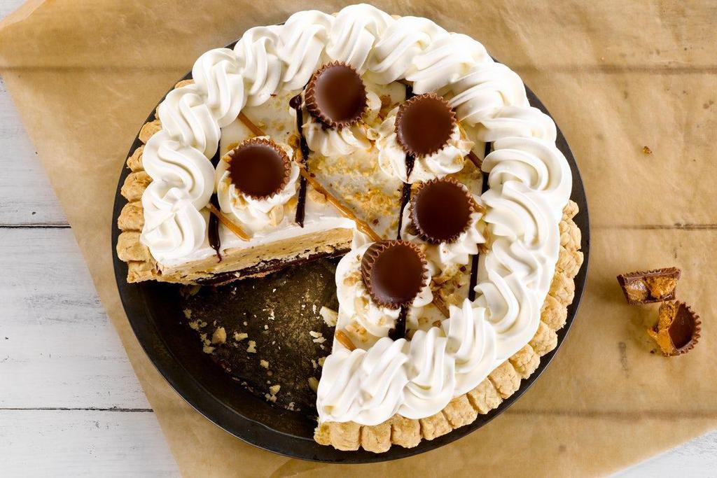 Peanut Butter Silk Pie · Layers of chocolate, peanut butter silk, real whipped cream and mini chocolate peanut butter cups.. (930 cal/slice). Serves six or more! .