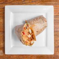 Crispy Chk'N Burrito · Beyond Chicken, Mexican rice, black beans, fresh pico de gallo, vegan crema, cheese & salsa ...