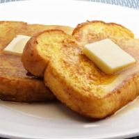 Original French Toast · Sliced challah bread soaked in eggs and milk, then fried served with a side of butter and sy...