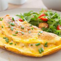 Cheese Omelette · Fresh eggs with your choice of cheese. Served with a side of home fries and hot toast. Choic...