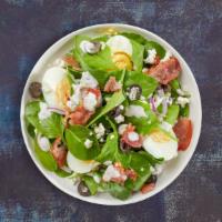 Spinach & Goat Cheese · Bacon, red onion, green apple in a creamy balsamic dressing on a bed of fresh spinach. Add a...