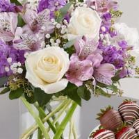 Lovely Lavender Medley™ With Strawberries · Make somebody’s day memorable with a medley of blooms and decadent dipped berries. Our charm...