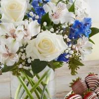Wonderful Wishes™ With Strawberries · Better together: beautiful blooms and decadent berries. Our rustic bouquet in soothing shade...