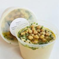 Hummus · Ingredients: chickpeas, tahini, lemon, olive oil