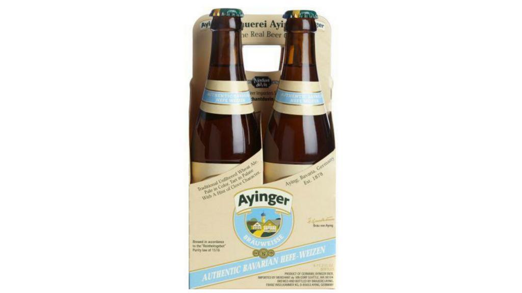 Ayinger  · * 4 pack ( 12 oz bottles ) *
Country: Germany
Kind: wheat beer
Alcohol%:  5