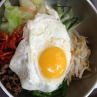 Bi Bim Bap · Rice with Vegetables, Beef & Fried Egg
Our Own Sauce
*(Consuming raw or under-cooked eggs ma...