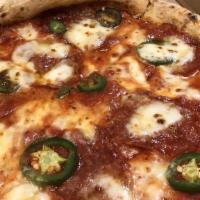 A Diavolo Pizza · San Marzano tomatoes, fresh mozzarella, fresh jalapenos, spicy soppressata salami, Mike's Ho...