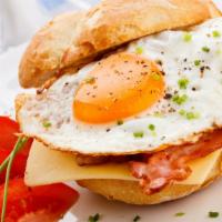 Bacon, Egg & Cheese Sandwich · A classic egg, bacon and melted cheese sandwich, served on your choice of hero or roll.