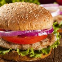 Turkey Burger · Delicious patty with lettuce, tomatoes, and cheddar cheese.
