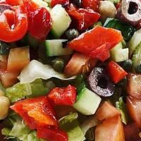 Chopped Mediterranean Bowl · Romaine, French Feta, Tomato, Kalamata Olives, Roasted Sweet Peppers, Chick Peas, Capers,
Wh...