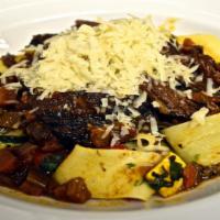 Braised Short Rib Pappardelle · Fresh Pappardelle, Roasted Vegetable Ratatouille, Shaved Piave Cheese