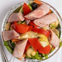 Cold Antipasto · Mixed greens, tomatoes, cucumbers, olives, marinated mushrooms, artichoke hearts, roasted re...