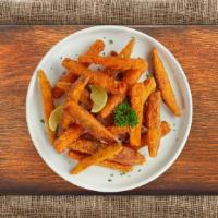 Sweet Spud Fries · (Vegetarian) Thick-cut sweet potato wedges fried until golden brown