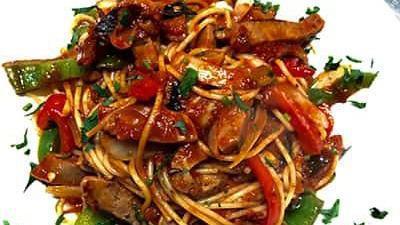 Vegan Spaghetti Puttanesca · Vegan. Cherry tomatoes, capers, olive, basil in a spicy marinara sauce.