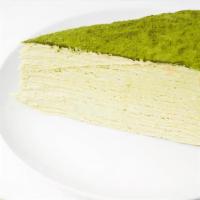 *Green Tea Mille Crepes · Fresh cake features at least twenty thin-paper crêpes layered with green tea pastry cream. F...