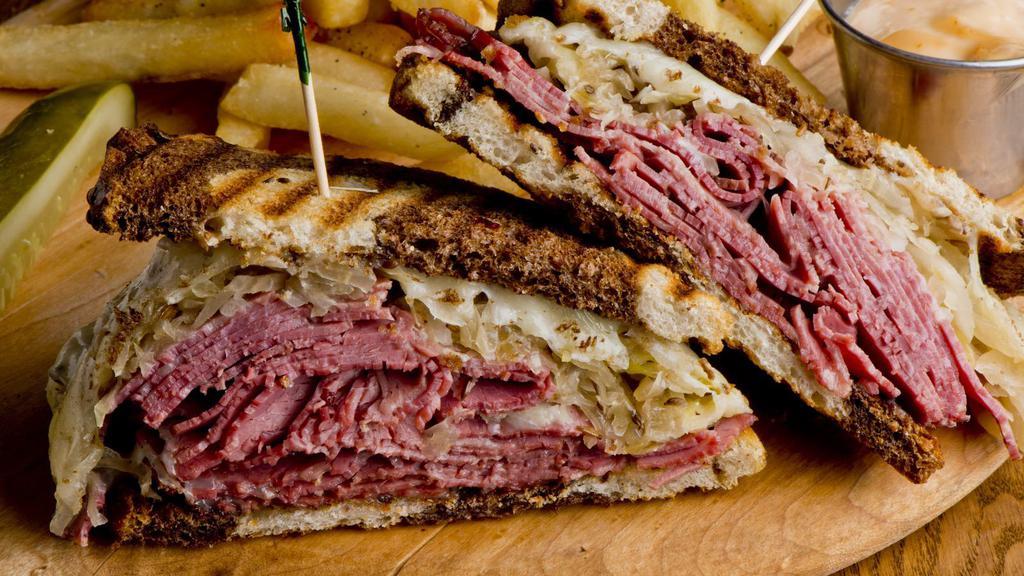 5 The Combo Panini · Fresh Pastrami, corned beef, provolone cheese, lettuce, tomatoes, mustard, and house dressing.