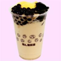 3Q Milk Tea · Milk black tea with tapioca bubble, pudding, and herb jelly.