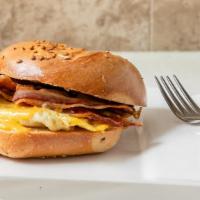 Bacon, Egg, & Cheese Sandwich · Three crispy bacon, egg and American Cheese. No cheese order, we will add an extra strip of ...