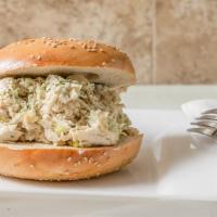 Chunky Chicken Salad Sandwich · Diced chicken breast with lite celery with lite mustard powder with mayonnaise.