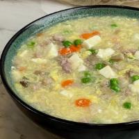 Egg Blossom Soup With Pork Hash 蛋花汤 · Egg blossom soup with pork hash.