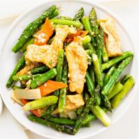 Stir Fried Tofu With Fresh Asparagus 豆腐芦笋 · Vegetarian. Stir-fried tofu with fresh asparagus.
