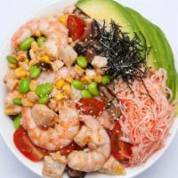 Land & Sea · Chicken, shrimp, sweet corn, edamame, shiitake mushroom, cherry tomato, sweet chili, teriyak...