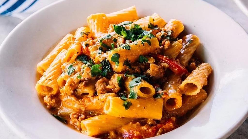 Rigatoni Special · Rigatoni in Vodka Sauce with Sausages and Roasted Peppers