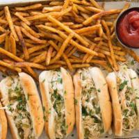 Chicken Cheese Steak Sandwich · Freshly seasoned chicken served with cheese and toppings. Comes wıth French fries and sauces