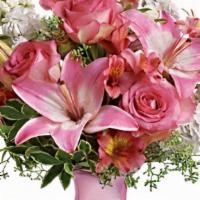Teleflora'S Pink Reflections Bouquet With Roses  · Oh, so pretty in pink, this beautiful bouquet will make any woman's day. With so many pretty...