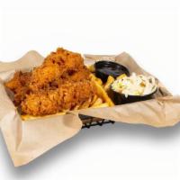 Hand Breaded Tenders Basket · All-natural chicken, fries, slaw, choice of dipping sauce